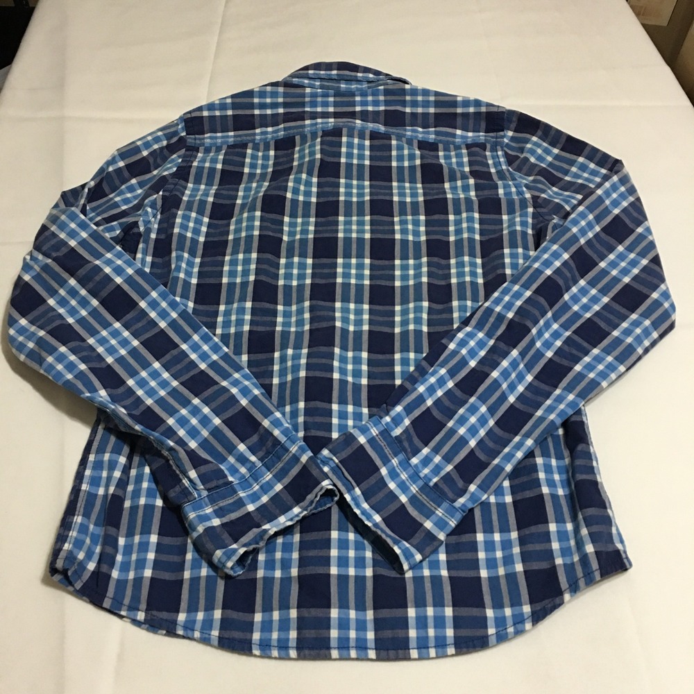 Lot of 2 Hollister Long Sleeve Button Down Shirts Mens Medium Blue Plaid Y2K - Picture 4 of 11